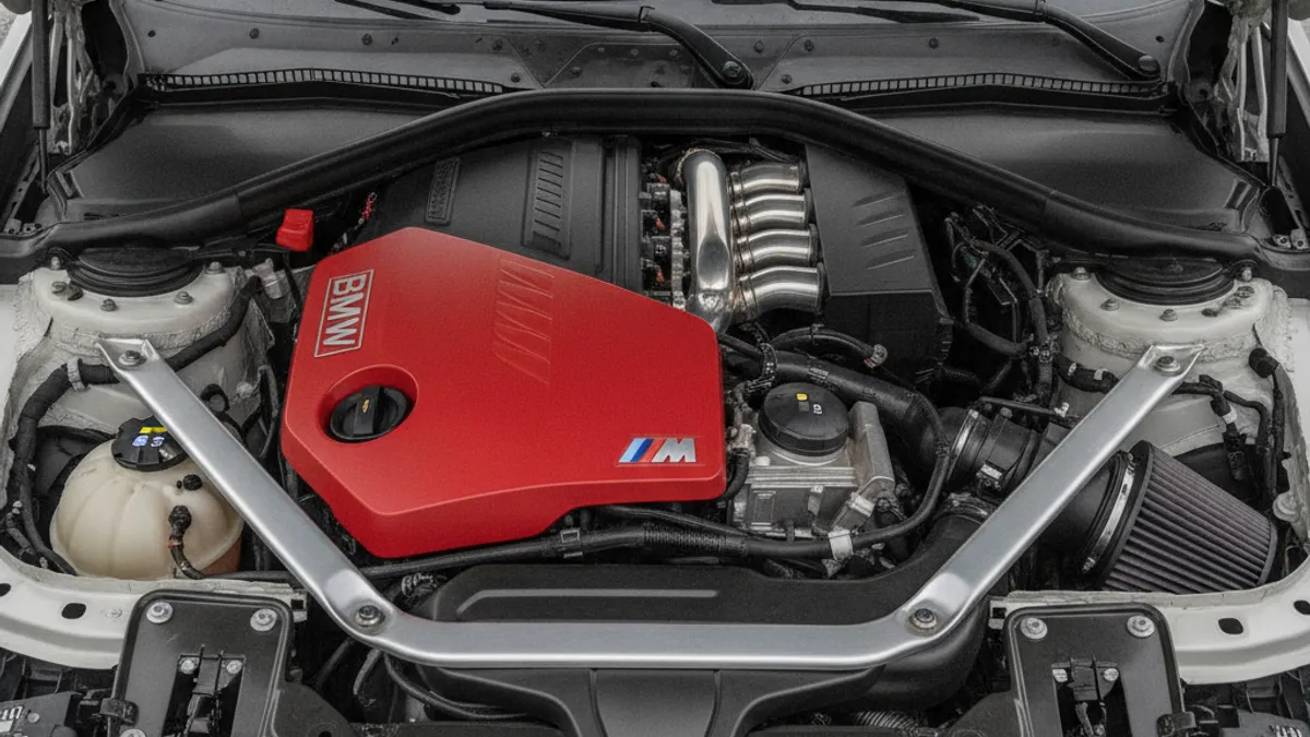 Moteur six cylindres en ligne S58 biturbo de la BMW M2 G87 dans son compartiment