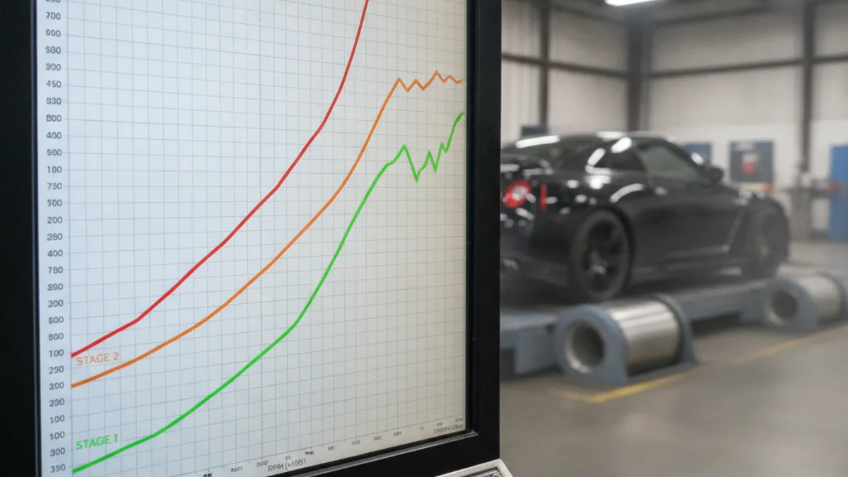 Courbes de puissance dyno comparant stage 1 stage 2 stage 3