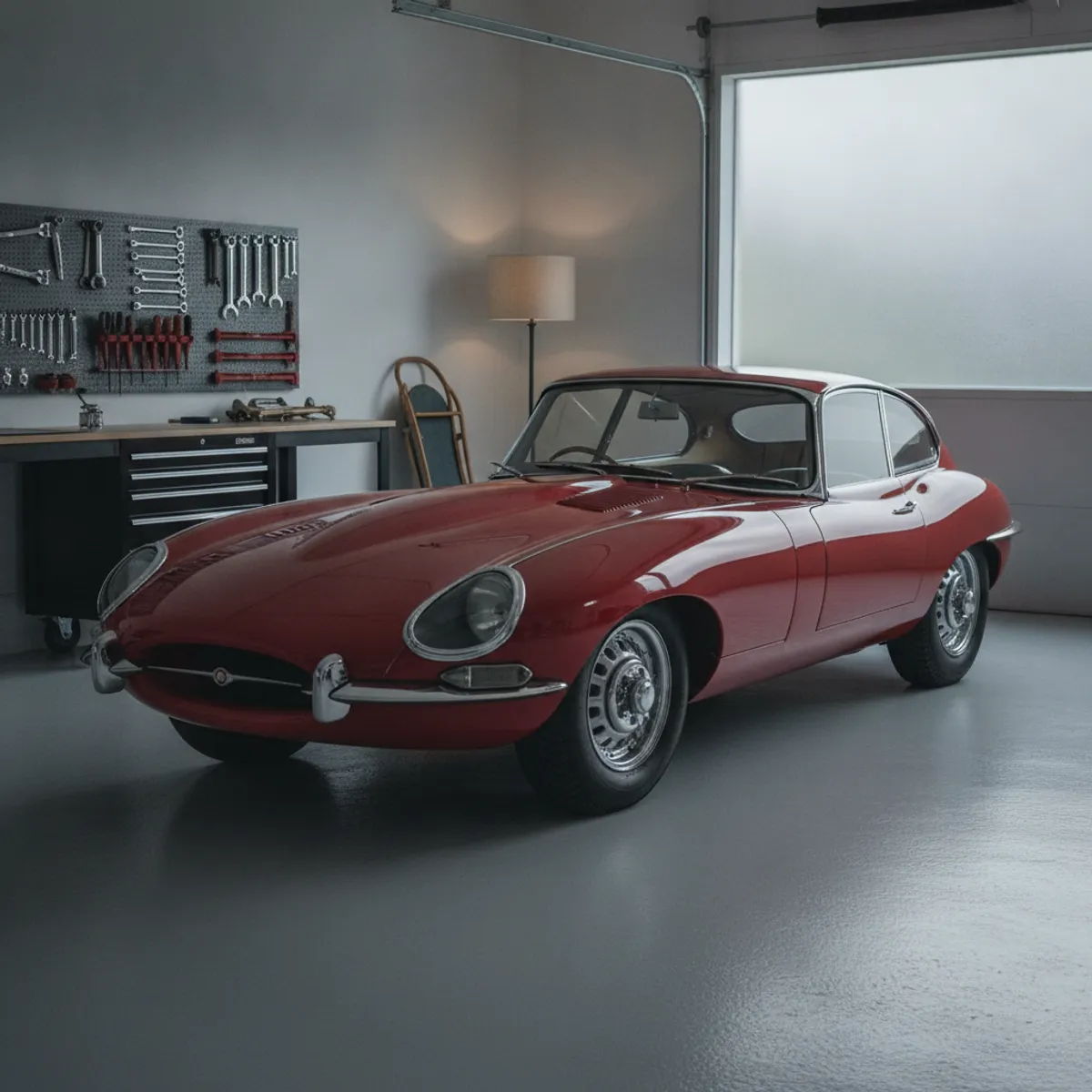 Voiture de collection entretenue et stockée dans un garage propre