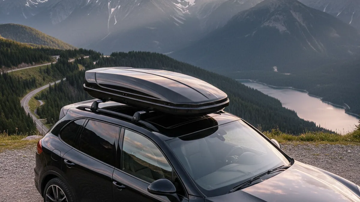 Barres de toit aérodynamiques installées sur voiture sport berline premium