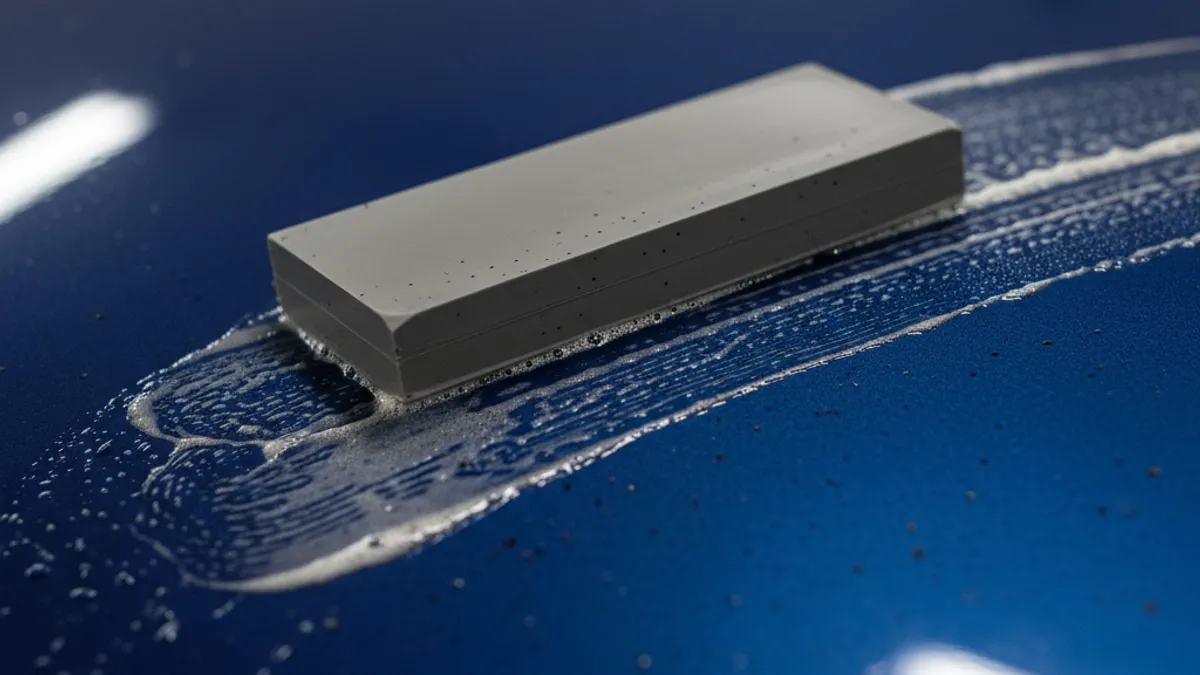 Décontamination peinture voiture avec barre clay sur capot noir