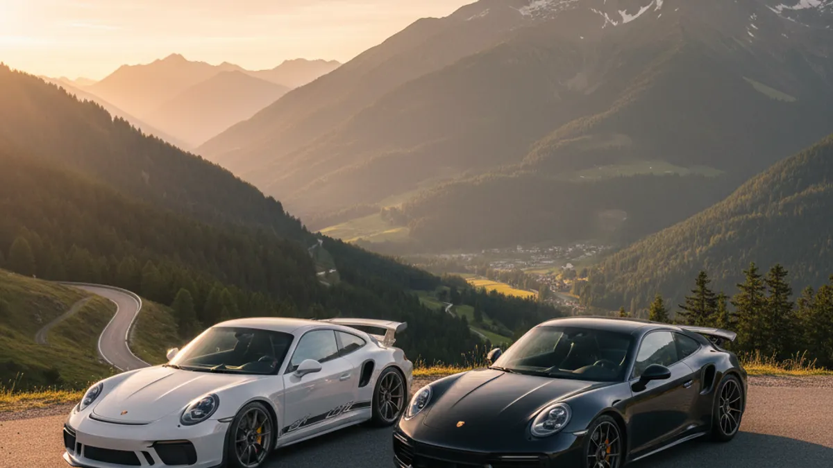 Porsche 911 GT3 et Turbo S côte à côte sur circuit