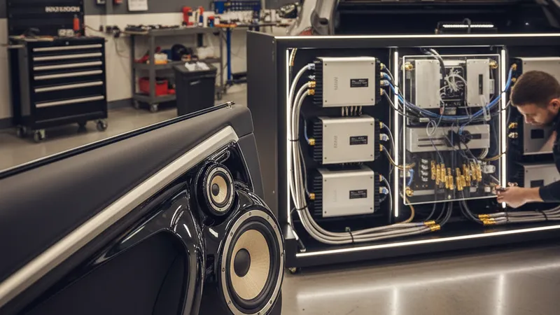 Sono voiture haut de gamme avec ampli et subwoofer installés dans un coffre